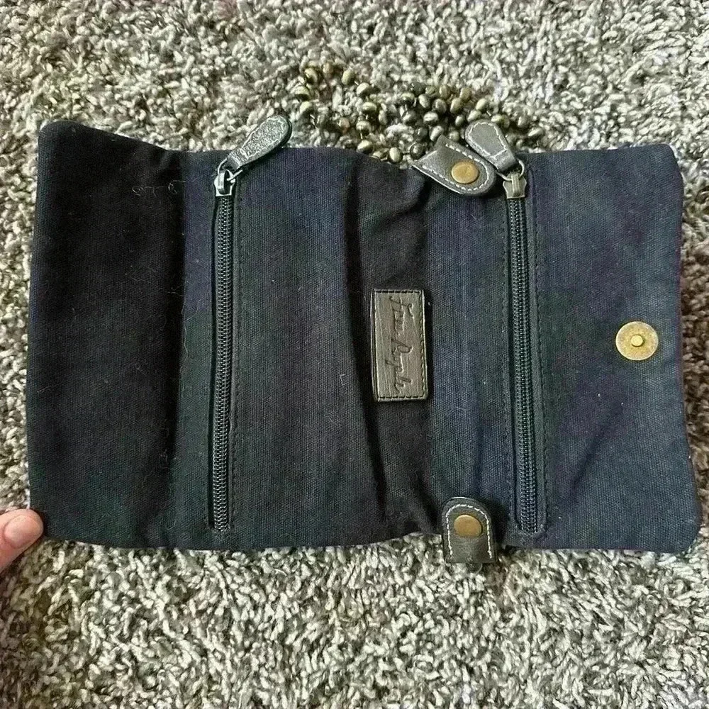 Free People Pebble Leather Gray Crossbody Small Wallet Metal Strap Trifold Snap